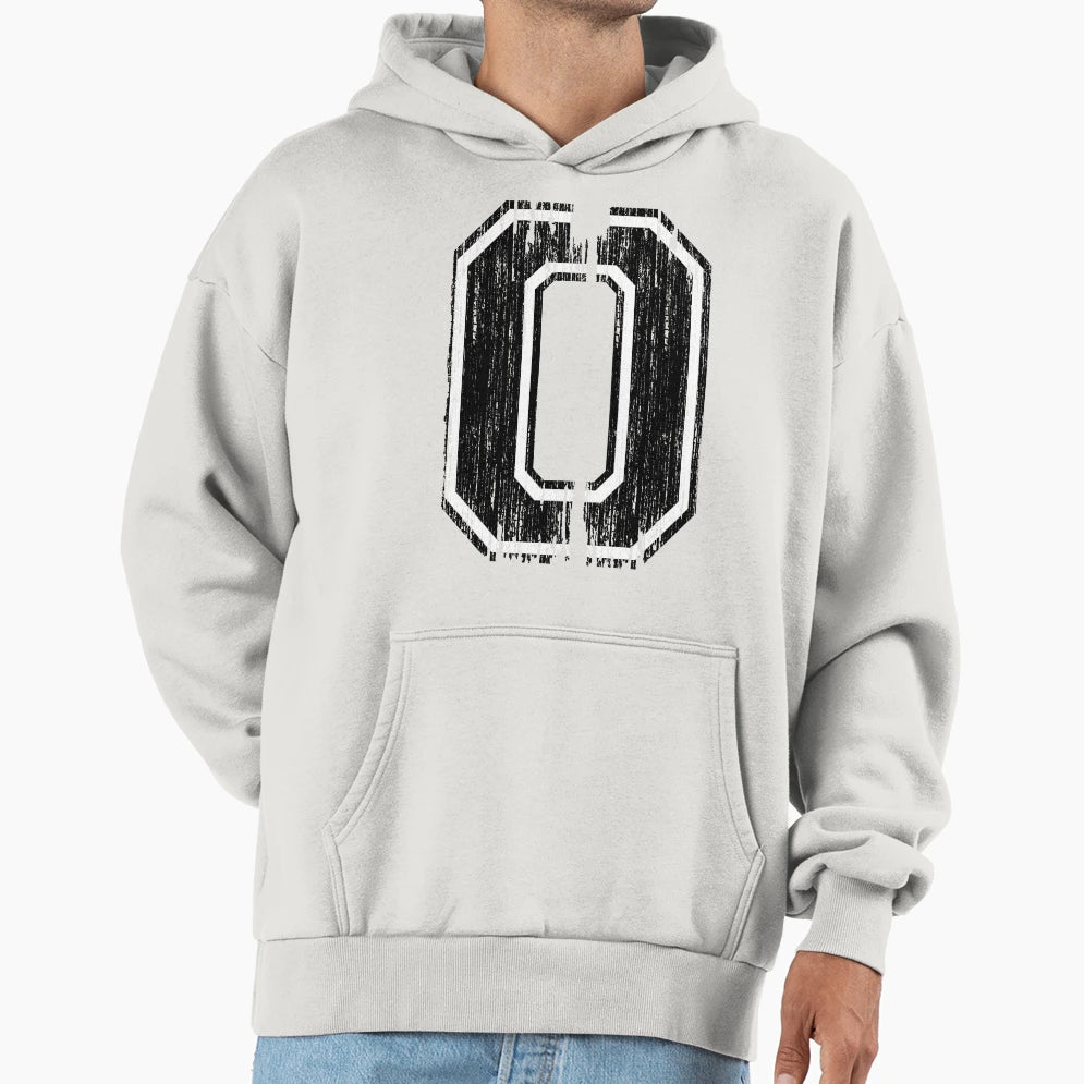 Bold Distressed Sports Number 0 Hoodie - Minimalist Print for Adults - T-Shirt, Sweatshirt, Hoodie