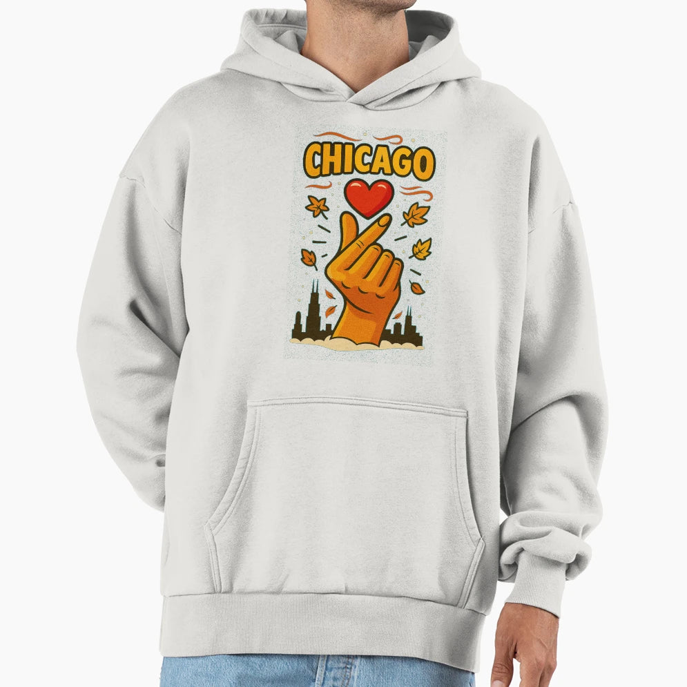 Love Chicago Urban Pop Art Fall Vibes Hoodie - Unique Graphic for Adults - T-Shirt, Sweatshirt, Hoodie