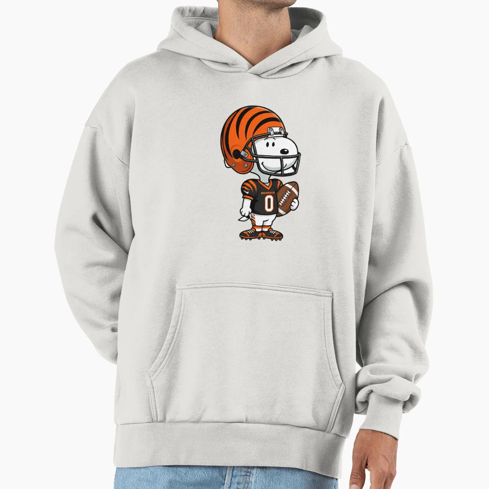 Snoopy Holding Football Cincinnati Jersey Hoodie - Graphic Print Men Women - T-Shirt, Sweatshirt, Hoodie