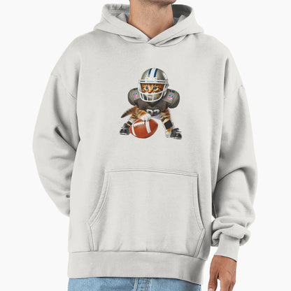 Kitten Playing American Football Funny Hoodie - Minimalist Print Unisex - T-Shirt, Sweatshirt, Hoodie