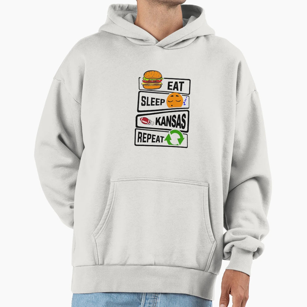 Eat Sleep Kansas Repeat Illustration Hoodie - Custom Art Print for Adults - T-Shirt, Sweatshirt, Hoodie