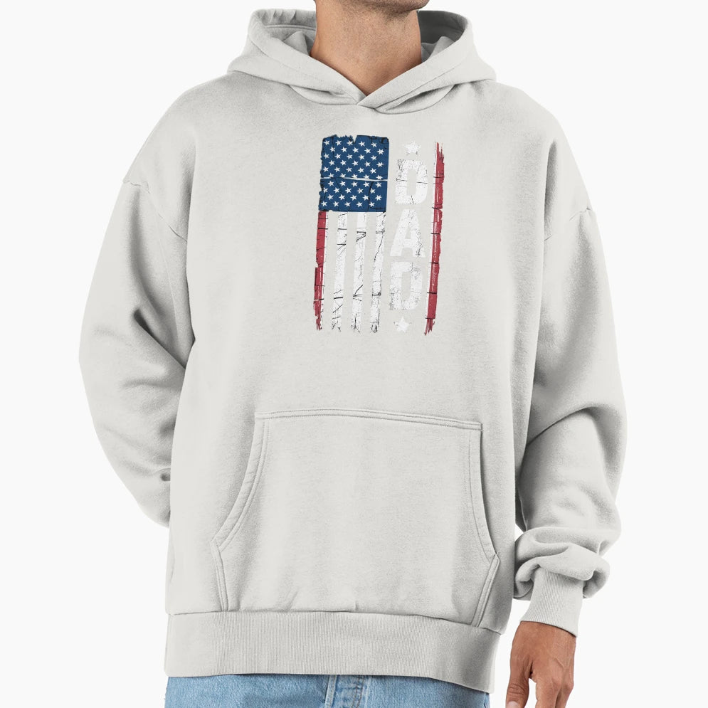 Dad American Flag Dad Patriotic Fathers Day Hoodie - Unique Graphic Unisex - T-Shirt, Sweatshirt, Hoodie