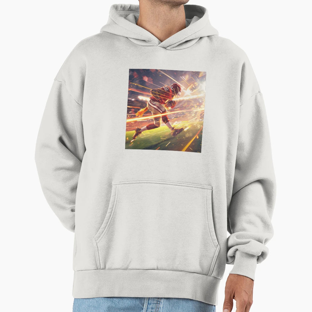 Dynamic Football Player Motion Hoodie - Unique Graphic Men Women - T-Shirt, Sweatshirt, Hoodie