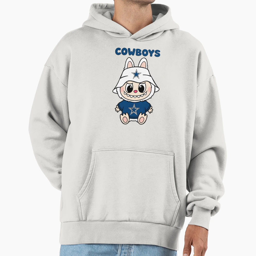 Cheerful Labubu Cowboys Cartoon Hoodie - Minimalist Print for Adults - T-Shirt, Sweatshirt, Hoodie