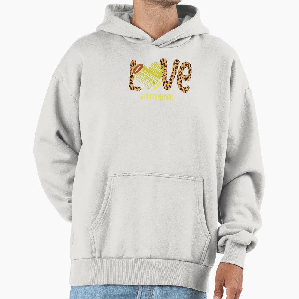 Love Football Mom Leopard Football Lover Hoodie - Graphic Print Unisex - T-Shirt, Sweatshirt, Hoodie