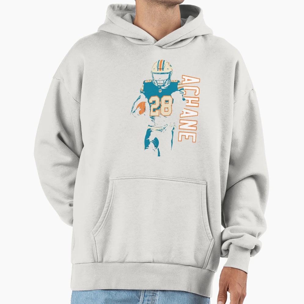 Devon Achane 28 Miami Stencil Football Hoodie - Graphic Print Unisex - T-Shirt, Sweatshirt, Hoodie