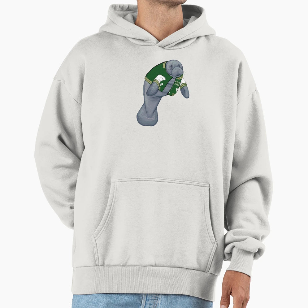 Manatee Wearing Letterman Jacket Hoodie - Novelty Apparel for Adults - T-Shirt, Sweatshirt, Hoodie