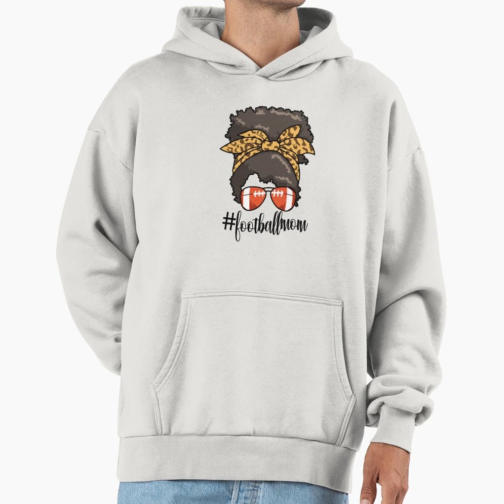 Footballmom Messy Bun Mom Womens Football Hoodie - Minimalist Print Unisex - T-Shirt, Sweatshirt, Hoodie