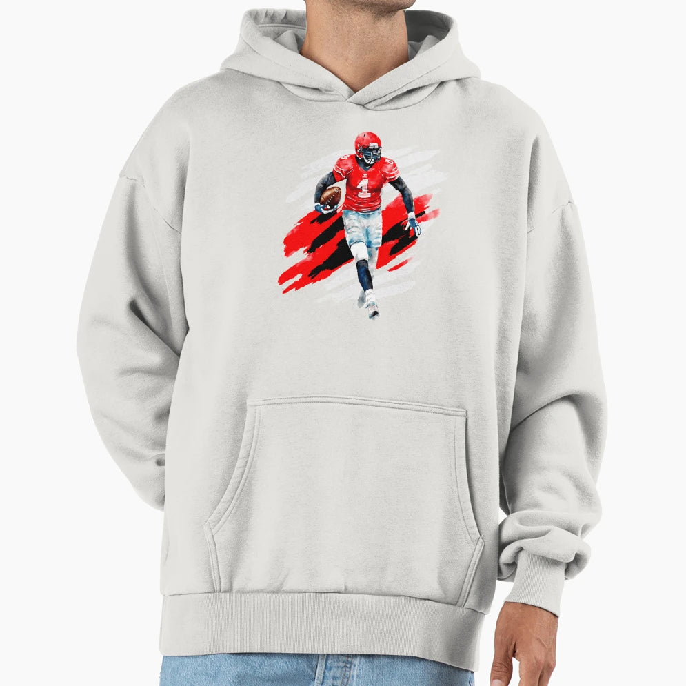American Football Player Dynamic Hoodie - Fun Novelty Design for Adults - T-Shirt, Sweatshirt, Hoodie