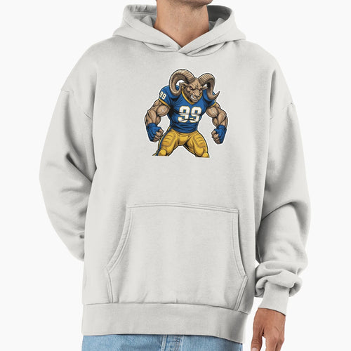 Mighty Ram Football Player 99 Blue And Hoodie - Novelty Apparel for Adults - T-Shirt, Sweatshirt, Hoodie
