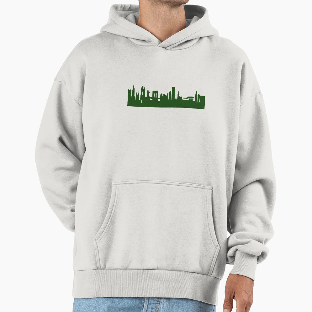 New York Skyline Forest Green Hoodie - Unique Graphic for Adults - T-Shirt, Sweatshirt, Hoodie