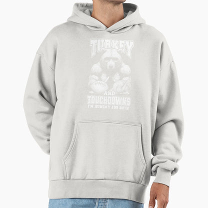 Turkey Touchdowns Funny Thanksgiving Hoodie - Novelty Apparel Unisex - T-Shirt, Sweatshirt, Hoodie