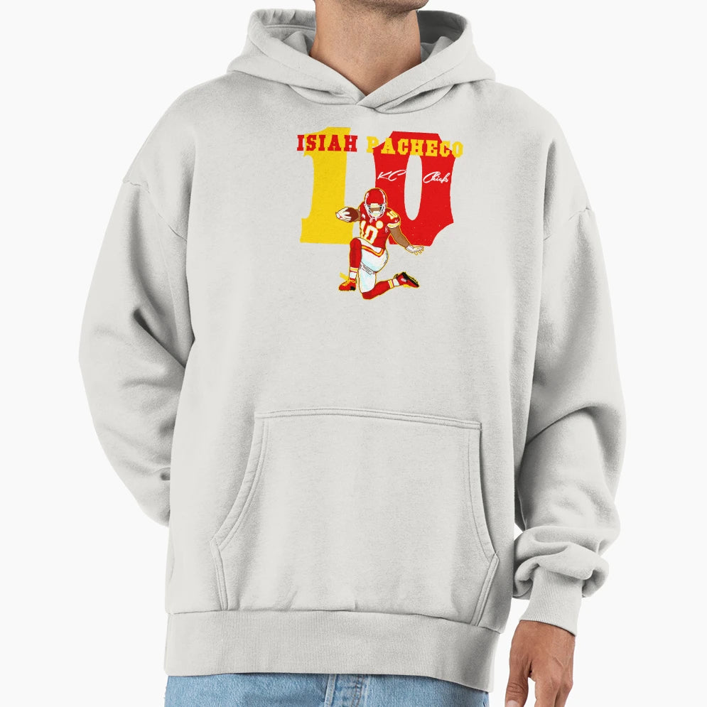 Isiah Pacheco 10 Kc Chiefs Hoodie - Fun Novelty Design for Adults - T-Shirt, Sweatshirt, Hoodie