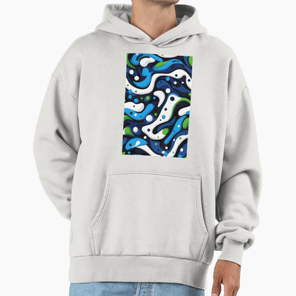 Artistic Waves Harmonious Blue And White Hoodie - Graphic Print for Adults - T-Shirt, Sweatshirt, Hoodie
