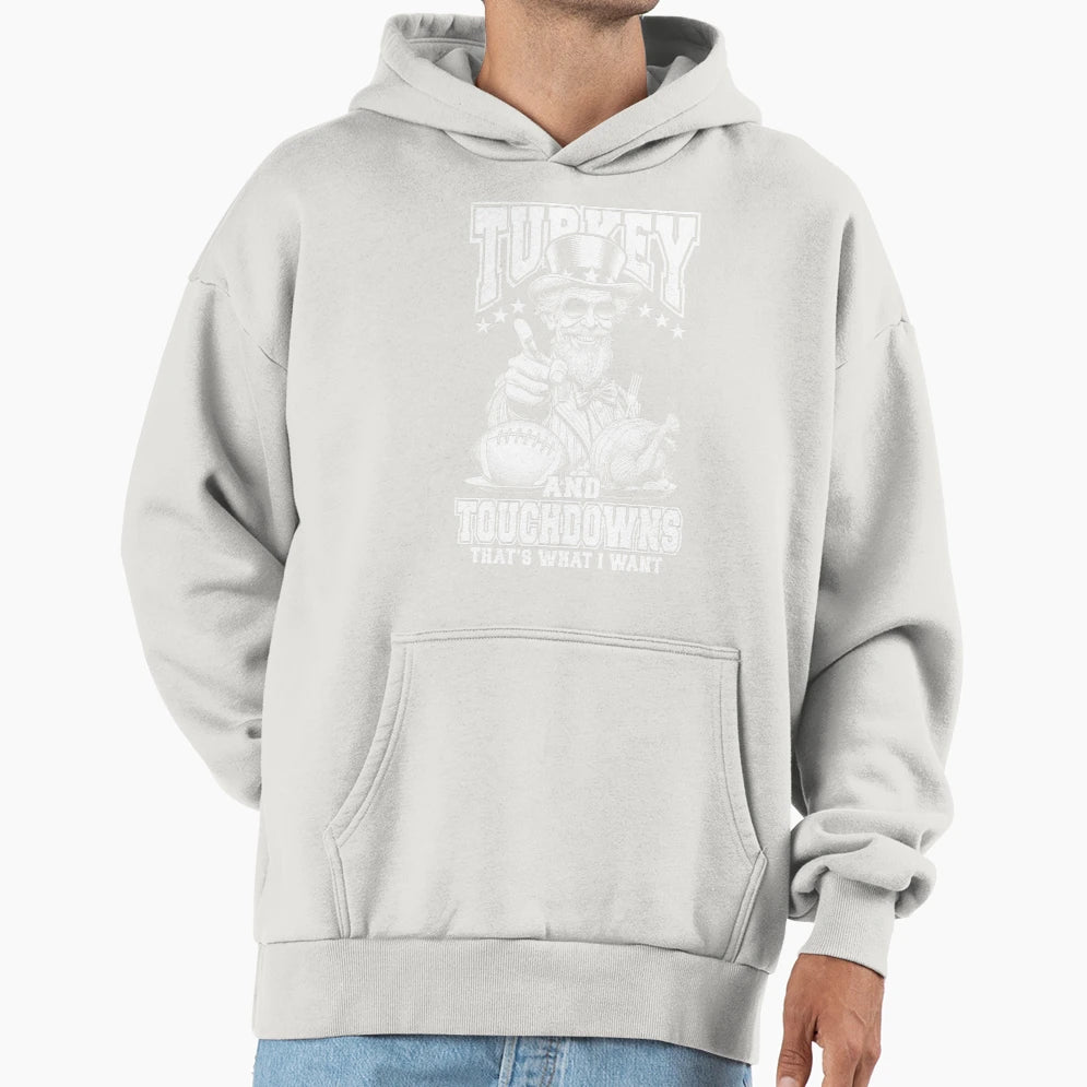 Turkey Touchdowns Funny Thanksgiving Hoodie - Unique Graphic for Adults - T-Shirt, Sweatshirt, Hoodie