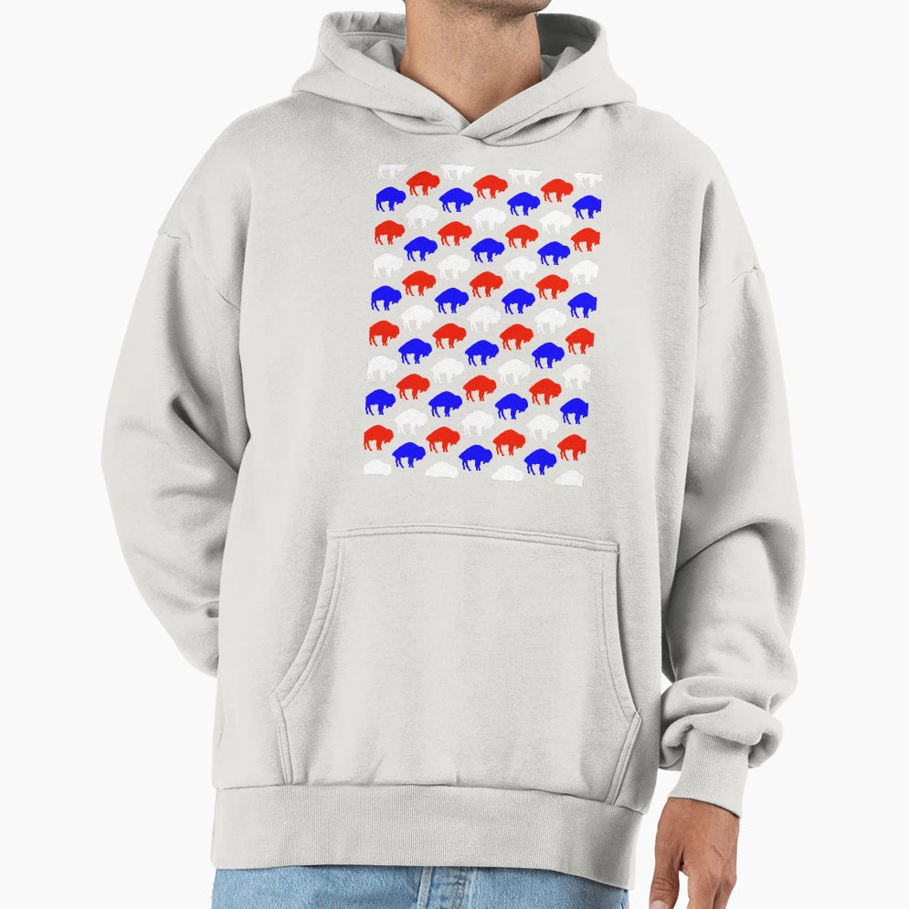Standing Buffalo Pattern Hoodie - Trendy Graphic Men Women - T-Shirt, Sweatshirt, Hoodie