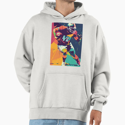 Vibrant Pop Art Football Player Motion Hoodie - Unique Graphic Men Women - T-Shirt, Sweatshirt, Hoodie