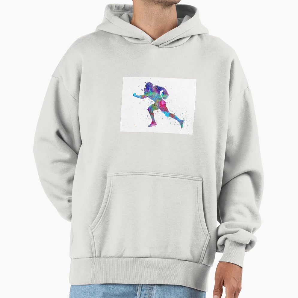 American Football Player Watercolor Hoodie - Trendy Graphic Unisex - T-Shirt, Sweatshirt, Hoodie