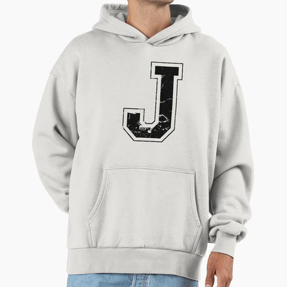 Initial Letter J Black Jersey Sports Hoodie - Streetwear Style Unisex - T-Shirt, Sweatshirt, Hoodie