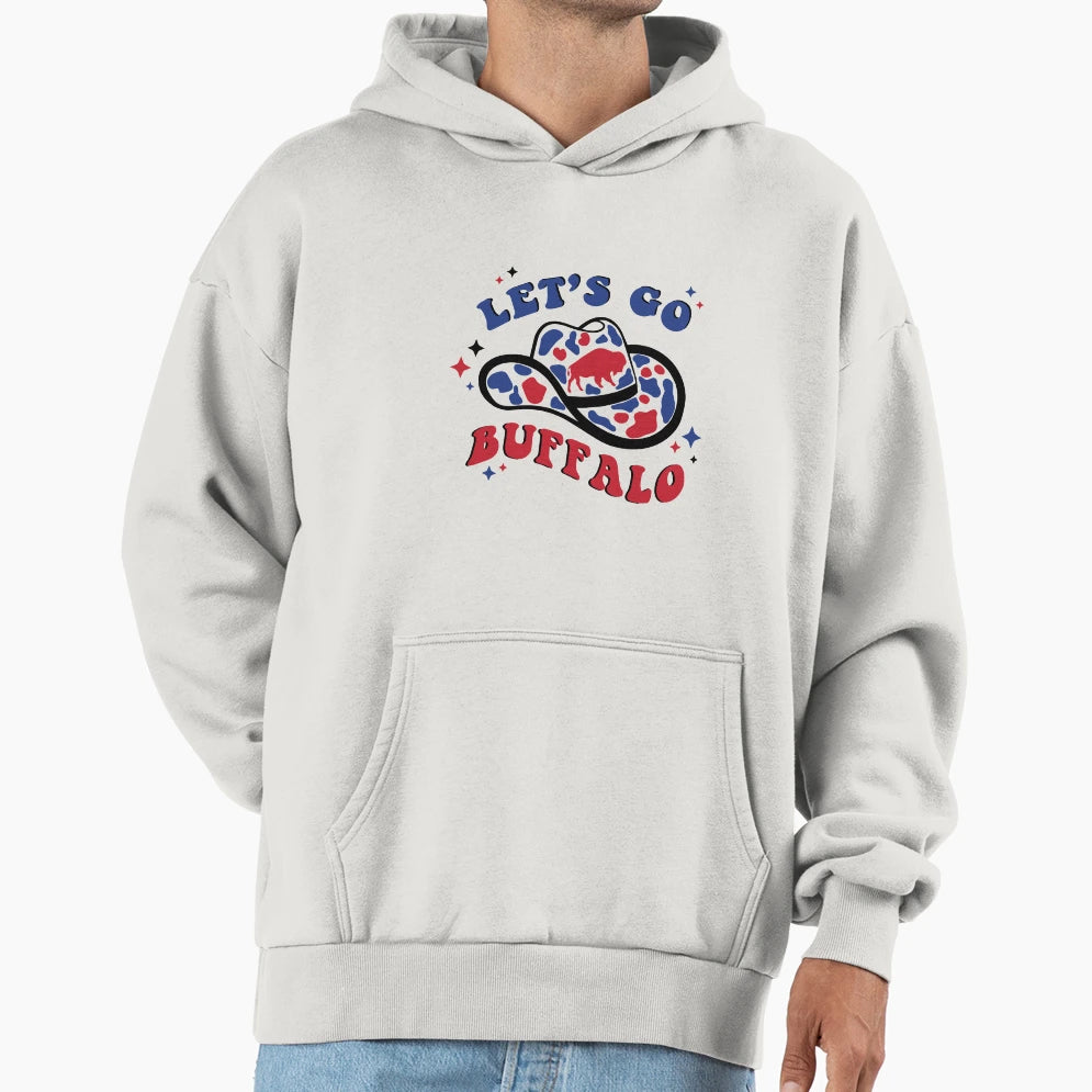 Lets Go Buffalo Football Cowboy Hat Hoodie - Unique Graphic Unisex - T-Shirt, Sweatshirt, Hoodie