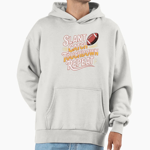 Slant Catch Touchdown Repeat Wide Hoodie - Casual Everyday Wear Unisex - T-Shirt, Sweatshirt, Hoodie