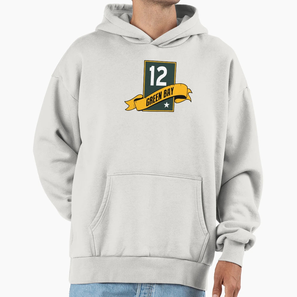 Green Bay 12 Banner Emblem Hoodie - Novelty Apparel Unisex - T-Shirt, Sweatshirt, Hoodie