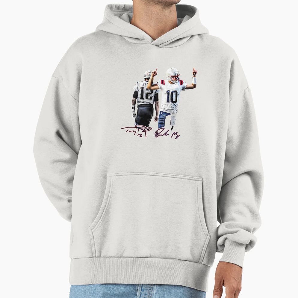 New England Football TB And Drake Maye Hoodie - Novelty Apparel Unisex - T-Shirt, Sweatshirt, Hoodie