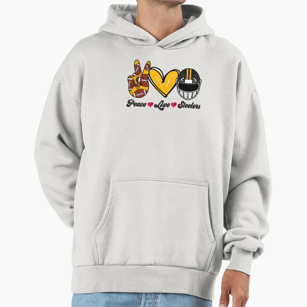 Peace Love Steelers Football Team Hoodie - Minimalist Print Men Women - T-Shirt, Sweatshirt, Hoodie