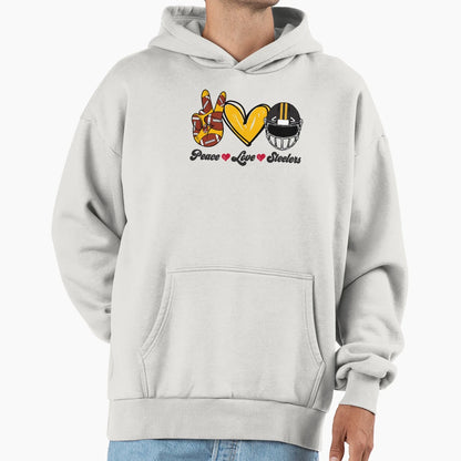 Peace Love Steelers Football Team Hoodie - Minimalist Print Men Women - T-Shirt, Sweatshirt, Hoodie