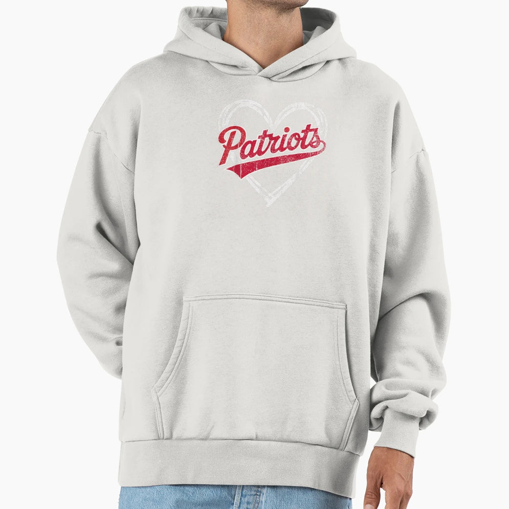 Patriots Red White Distressed Heart Hoodie - Streetwear Style Men Women - T-Shirt, Sweatshirt, Hoodie