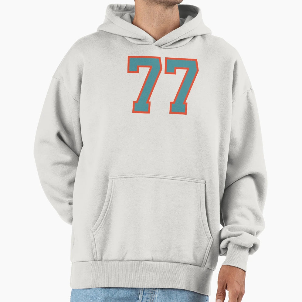 77 Number Aqua Orange Lucky Sports Hoodie - Minimalist Print for Adults - T-Shirt, Sweatshirt, Hoodie