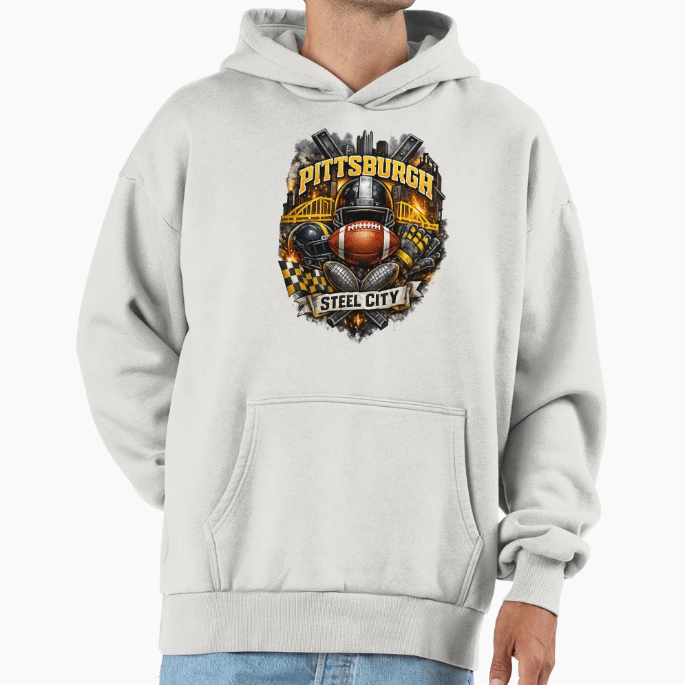 Pittsburgh Football Steel City Black T-Shirt - Casual Everyday Wear Unisex - T-Shirt, Sweatshirt, Hoodie