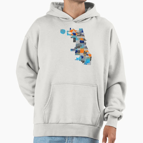 Chicago Map Blue Orange Hoodie - Trendy Graphic Unisex - T-Shirt, Sweatshirt, Hoodie