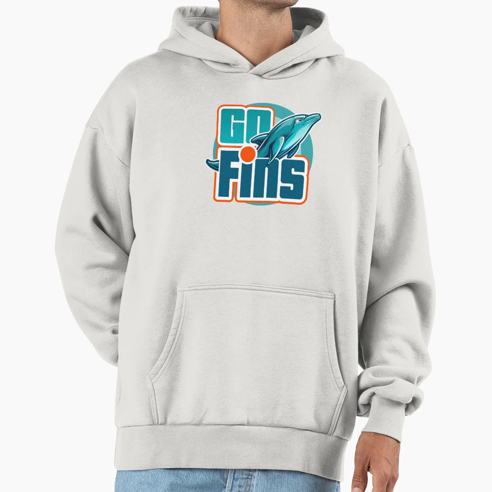 Fins Up Aqua And Orange Dolphin Hoodie - Streetwear Style for Adults - T-Shirt, Sweatshirt, Hoodie