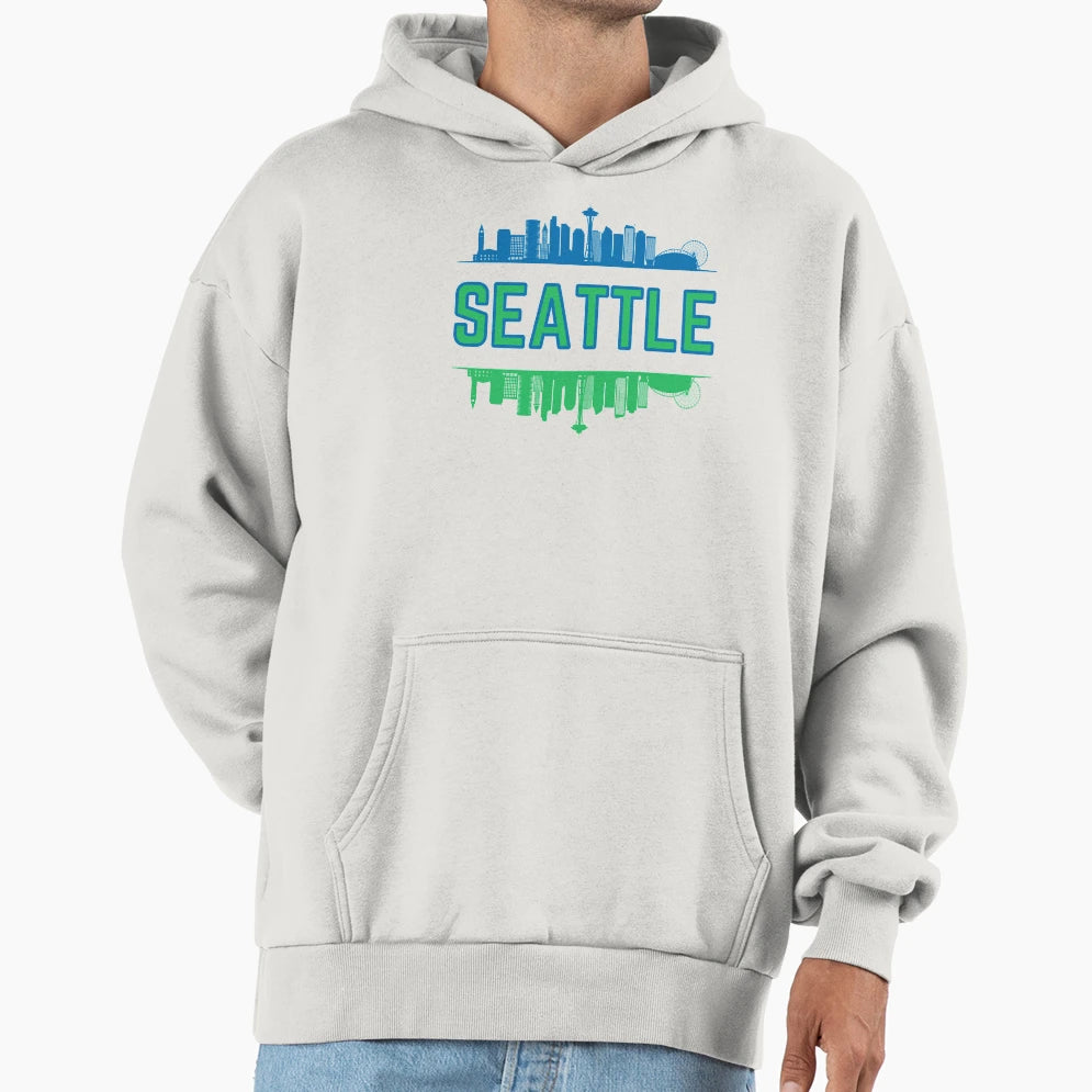 Blue And Green Seattle Skyline Hoodie - Streetwear Style for Adults - T-Shirt, Sweatshirt, Hoodie
