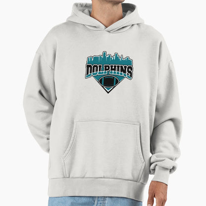 Dolphins Football Skyline Football Team Hoodie - Unique Graphic for Adults - T-Shirt, Sweatshirt, Hoodie