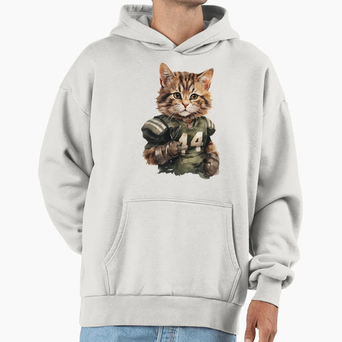 American Football Cat Player Hoodie - Novelty Apparel Unisex - T-Shirt, Sweatshirt, Hoodie