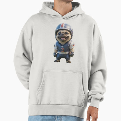 American Football Player Pug Dog Hoodie - Unique Graphic Men Women - T-Shirt, Sweatshirt, Hoodie
