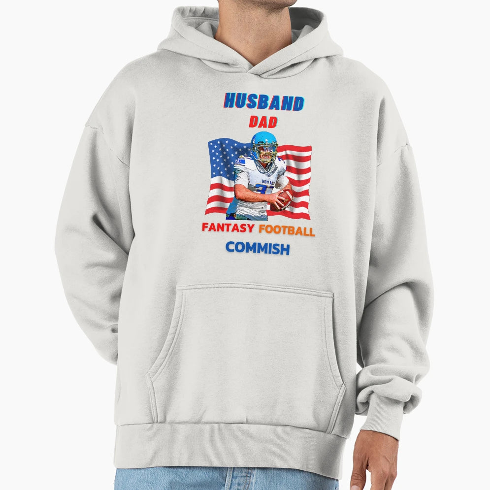 Husband Dad Fantasy Football Commish Hoodie - Trendy Graphic Unisex - T-Shirt, Sweatshirt, Hoodie