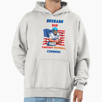 Husband Dad Fantasy Football Commish Hoodie - Trendy Graphic Unisex - T-Shirt, Sweatshirt, Hoodie