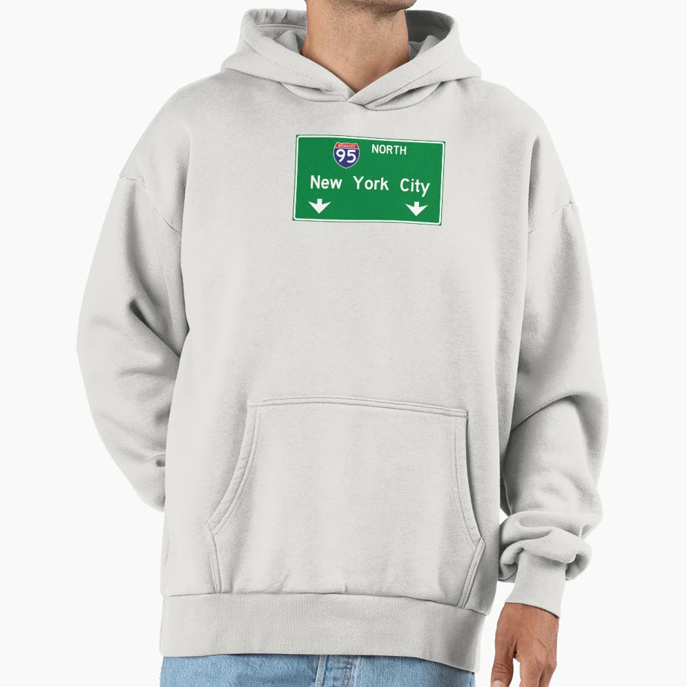 New York City I95 Highway Sign Hoodie - Novelty Apparel for Adults - T-Shirt, Sweatshirt, Hoodie