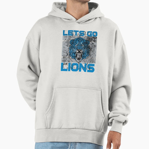 Lets Go Lions Washed And Worn Hoodie - Unique Graphic Unisex - T-Shirt, Sweatshirt, Hoodie