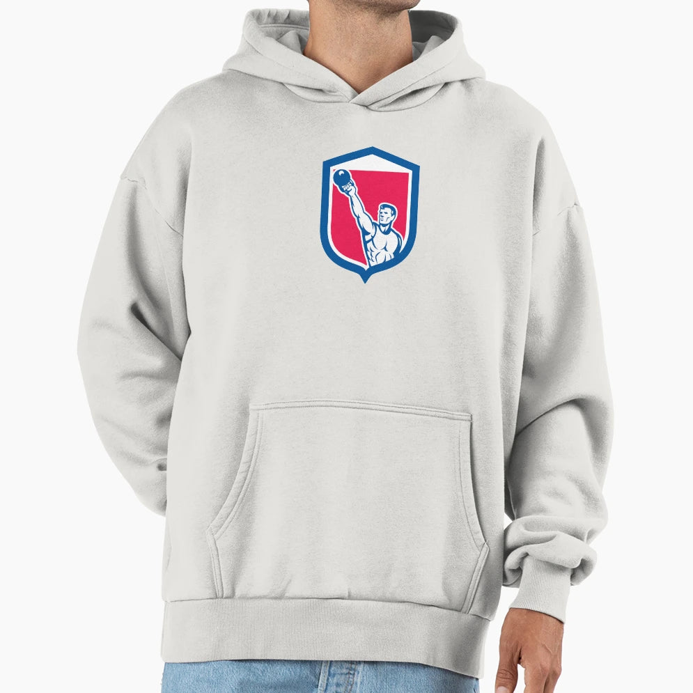 Weightlifter Lifting Kettlebell Shield Hoodie - Trendy Graphic for Adults - T-Shirt, Sweatshirt, Hoodie