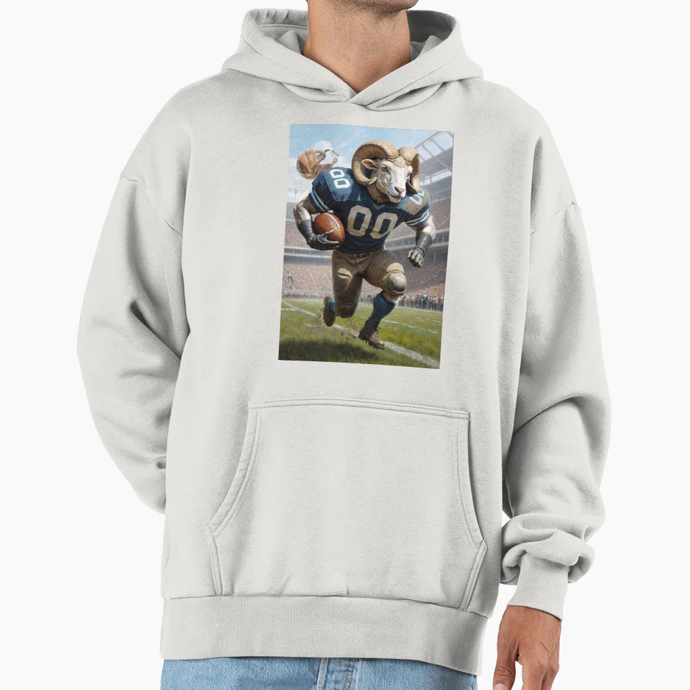 Old School Gridiron Ram Mascot Football Hoodie - Fun Novelty Design Unisex - T-Shirt, Sweatshirt, Hoodie
