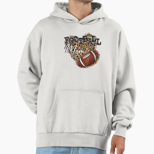 Game Day Leopard Heart Football Mom Hoodie - Custom Art Print Men Women - T-Shirt, Sweatshirt, Hoodie