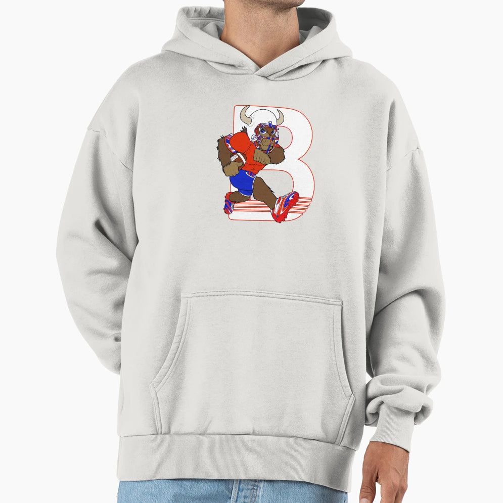Cartoon Buffalo Football Character Hoodie - Minimalist Print Men Women - T-Shirt, Sweatshirt, Hoodie