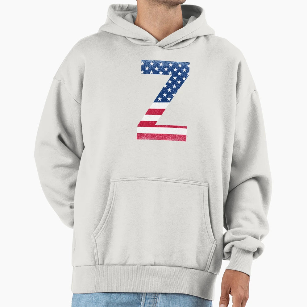 Letter Z Capital Alphabet American Flag Hoodie - Unique Graphic Men Women - T-Shirt, Sweatshirt, Hoodie