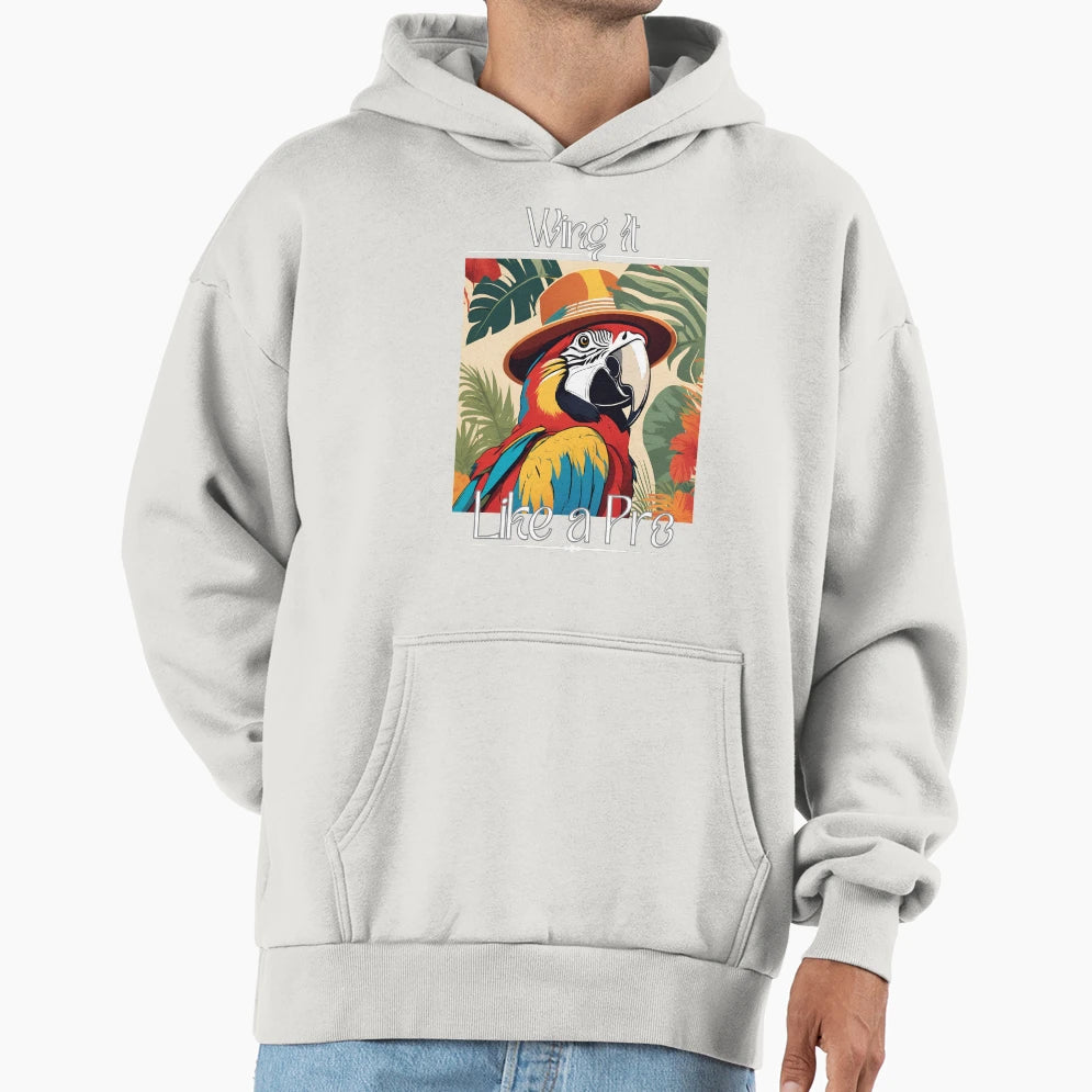 Colorful Parrot Hat Wing It Like Pro Hoodie - Unique Graphic for Adults - T-Shirt, Sweatshirt, Hoodie