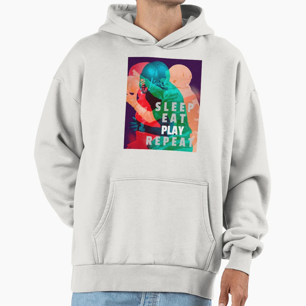 Sleep Eat Play Repeat Football American Hoodie - Graphic Print for Adults - T-Shirt, Sweatshirt, Hoodie