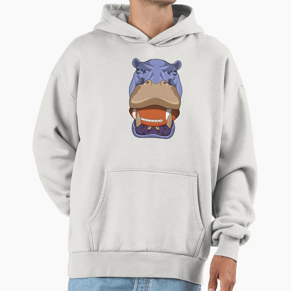 Hippo Football Sports Hoodie - Fun Novelty Design for Adults - T-Shirt, Sweatshirt, Hoodie